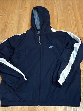 Vintage Nike Hooded Windbreaker Jacket XL Navy Blue Full Zip